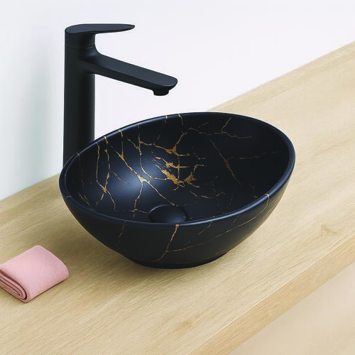 Vasque ovale à poser HANA en céramique 40,5 x 33 x 14 cm - Marbre noir